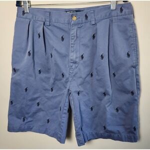Polo Ralph Lauren Shorts Men's 34 Blue Pleated Embroidered‎ All Over Pony Print
